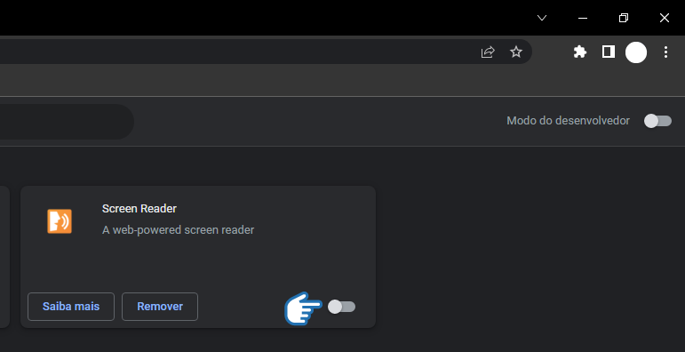 imagem de ativação e desativação do plugin screen reader em extensões, do navegador chrome.